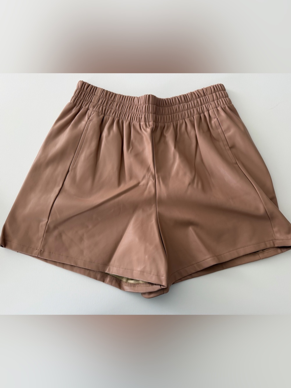 ILLA ILLA High-Waist Faux Leather Shorts in Taupe Brown